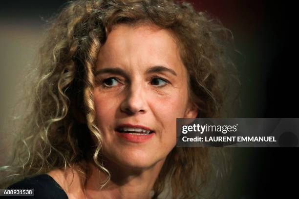 French writer Delphine De Vigan attends on May 27, 2017 a press conference for the film 'Based on a True Story' at the 70th edition of the Cannes...