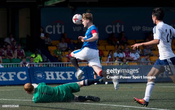 Glasgow Rangers' Kieran Wright competes for the ball during the HKFC Citi Soccer Sevens 2017 Group A Main Tournament match between Glasgow Rangers...