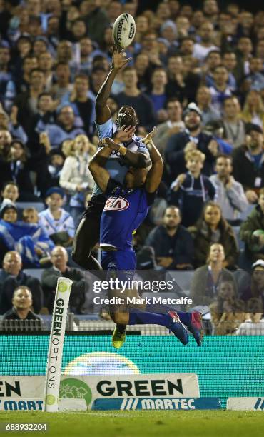 Edrick Lee of the Sharks wins a high ball during the round 12 NRL match between the Cronulla Sharks and the Canterbury Bulldogs at Southern Cross...