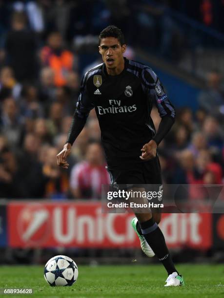 Raphael Varane of Real Madrid in action during the UEFA Champions League Semi Final second leg match between Club Atletico de Madrid and Real Madrid...