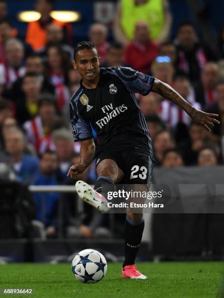 Danilo of Real Madrid in action during the UEFA Champions League Semi Final second leg match between Club Atletico de Madrid and Real Madrid CF at...