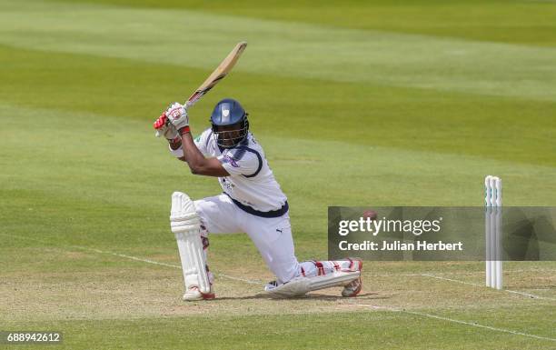 Michael Carberry of Hampshire bats during Day Two of The Specsavers County Championship Division One match between Somerset and Hampshire at The...