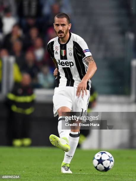 Leonardo Bonucci of Juventus in action during the UEFA Champions League Semi Final second leg match between Juventus and AS Monaco at Juventus...