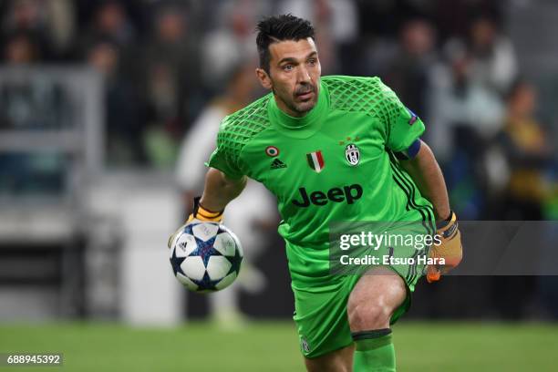 Gianluigi Buffon of Juventus in action during the UEFA Champions League Semi Final second leg match between Juventus and AS Monaco at Juventus...