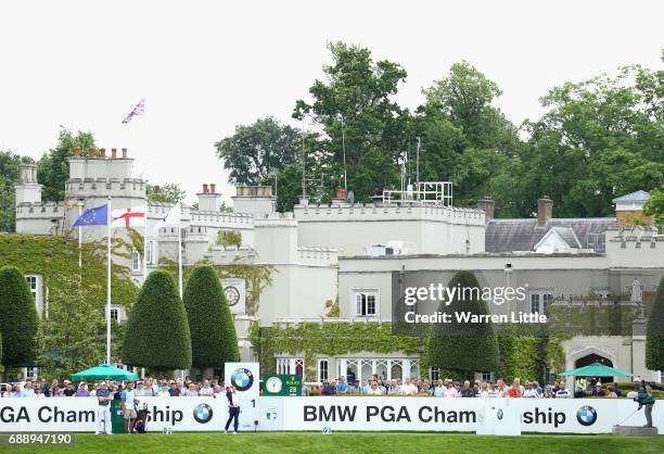 Jaco Van Zyl of South Africa tees off on the 1st hole during day three of the BMW PGA Championship at Wentworth on May 27, 2017 in Virginia Water,...