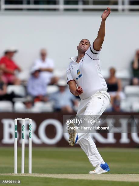 Rory Kleinveldt of Northamptonshire bowls during the Specsavers County Championship division two match between Northamptonshire and Worcestershire at...