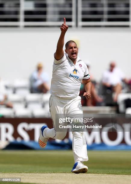 Rory Kleinveldt of Northamptonshire celebrates the wicket of Joe Clarke of Worcestershire during the Specsavers County Championship division two...