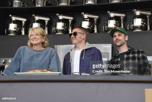 Martha Stewart, Macklemore, and Ryan Lewis of Macklemore & Ryan Lewis participate in a cooking demonstration at the Culinary stage during BottleRock...