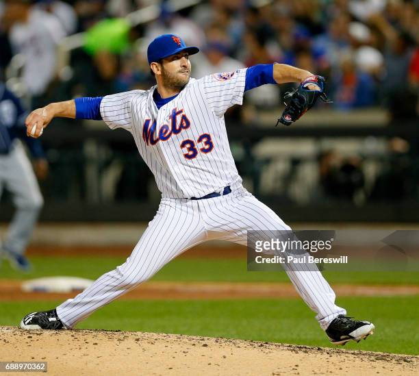 Matt Harvey of the New York Mets throws a pitch in an MLB baseball game against the San Diego Padres on May 23, 2017 at CitiField in the Flushing...