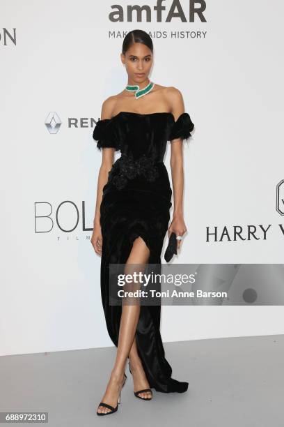 Cindy Bruna arrives at the amfAR Gala Cannes 2017 at Hotel du Cap-Eden-Roc on May 25, 2017 in Cap d'Antibes, France.