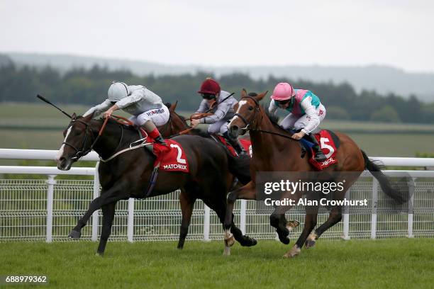Andrea Atzeni riding Sutter County win The Winners Are Welcome At Matchbook Handicap Stakes at Goodwood racecourse on May 27, 2017 in Chichester,...