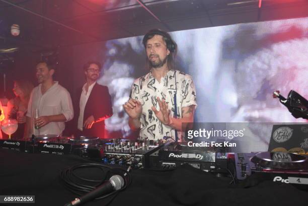 Busy P aka Pedro Winter and DJ Laurent Garnier perform during the Villa Schweppes Party during the 70th annual Cannes Film Festival at on May 26,...