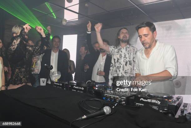 Busy P aka Pedro Winter and DJ Laurent Garnier perform during the Villa Schweppes Party during the 70th annual Cannes Film Festival at on May 26,...