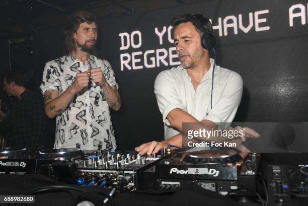 Busy P aka Pedro Winter and DJ Laurent Garnier perform during the Villa Schweppes Party during the 70th annual Cannes Film Festival at on May 26,...