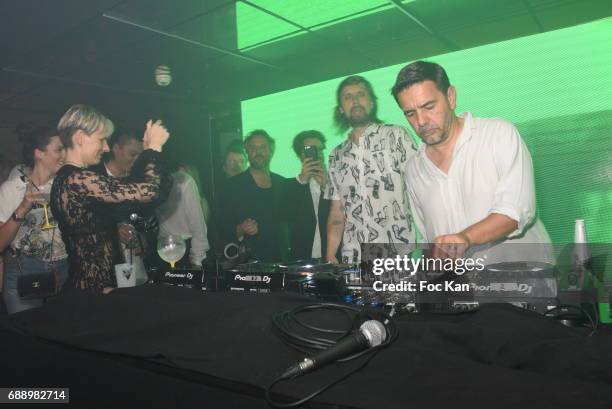 Busy P aka Pedro Winter and DJ Laurent Garnier perform during the Villa Schweppes Party during the 70th annual Cannes Film Festival at on May 26,...