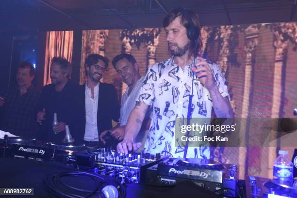 Busy P aka Pedro Winter and DJ Laurent Garnier perform during the Villa Schweppes Party during the 70th annual Cannes Film Festival at on May 26,...