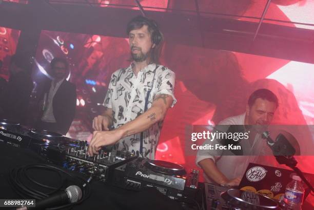 Busy P aka Pedro Winter and DJ Laurent Garnier perform during the Villa Schweppes Party during the 70th annual Cannes Film Festival at on May 26,...