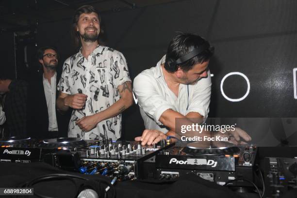 Busy P aka Pedro Winter and DJ Laurent Garnier perform during the Villa Schweppes Party during the 70th annual Cannes Film Festival at on May 26,...