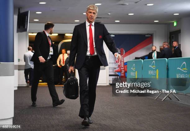 Arsene Wenger, Manager of Arsenal arrives at the stadium prior to the Emirates FA Cup Final between Arsenal and Chelsea at Wembley Stadium on May 27,...