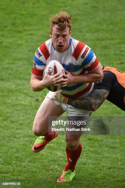 Christopher Riley of Rochdale Hornets in action during the Rugby League Summer Bash match between Oldham RLFC and Rochdale Hornets at Bloomfield Road...