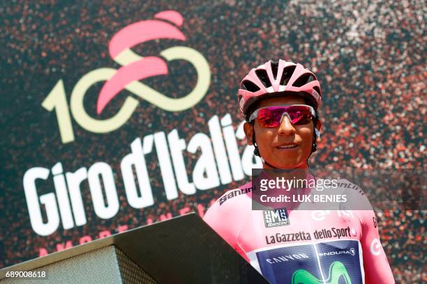 Colombian cyclist Nairo Quintana of Movistar Team poses before the start of the 20th stage of the 100th Giro d'Italia, Tour of Italy, from Pordenone...