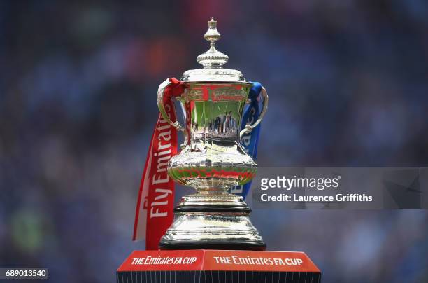 The FA Cup Trophy is seen prior to The Emirates FA Cup Final between Arsenal and Chelsea at Wembley Stadium on May 27, 2017 in London, England.