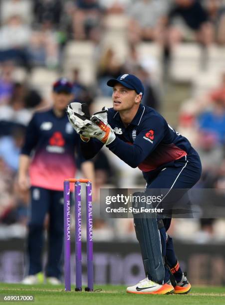 England wicket keeper Jos Buttler in action during the 2nd Royal London One Day International between England and South Africa at The Ageas Bowl on...