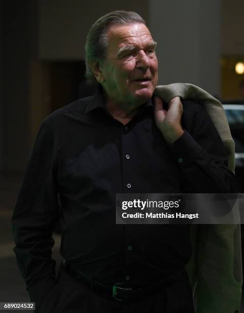 Former chancellor of Germany Gerhard Schroeder arrives for the DFB Cup Final 2017 between Eintracht Frankfurt and Borussia Dortmund at Olympiastadion...