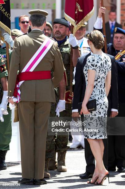 King Felipe VI of Spain and Queen Letizia of Spain attend the Armed Forces Day on May 27, 2017 in Guadalajara, Spain.