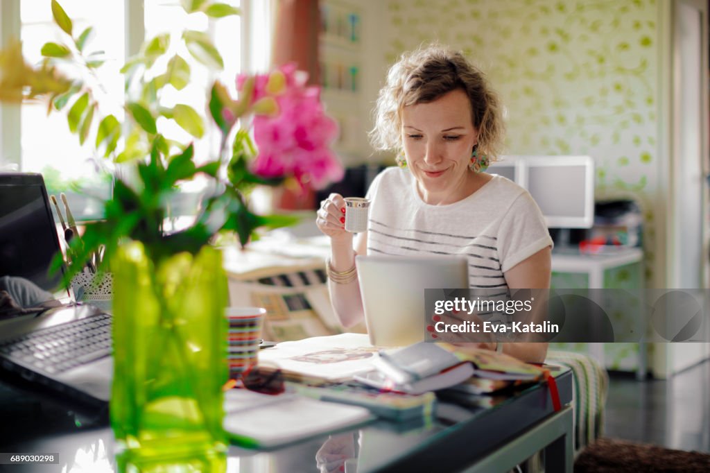 Artist working at home