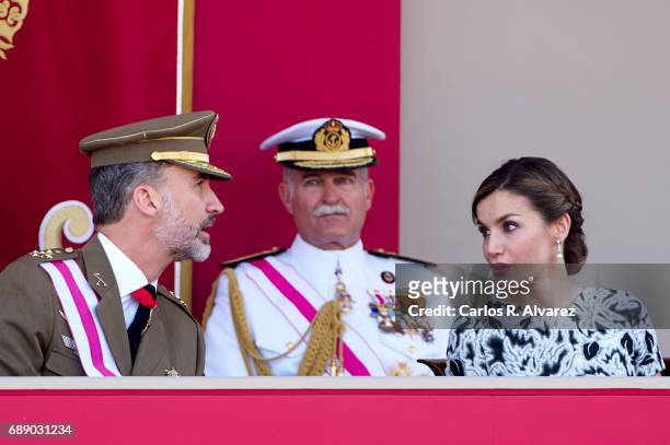 King Felipe VI of Spain and Queen Letizia of Spain attend the Armed Forces Day on May 27, 2017 in Guadalajara, Spain.