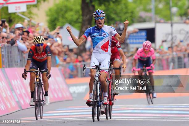 100th Tour of Italy 2017 / Stage 20 Arrival / Thibaut PINOT Celebration / Vincenzo NIBALI / Ilnur ZAKARIN / Nairo QUINTANA Pink Leader Jersey /...