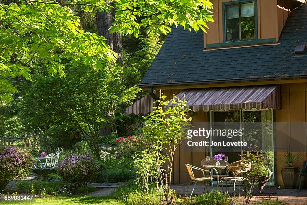 backyard garden with wine - window awnings bildbanksfoton och bilder