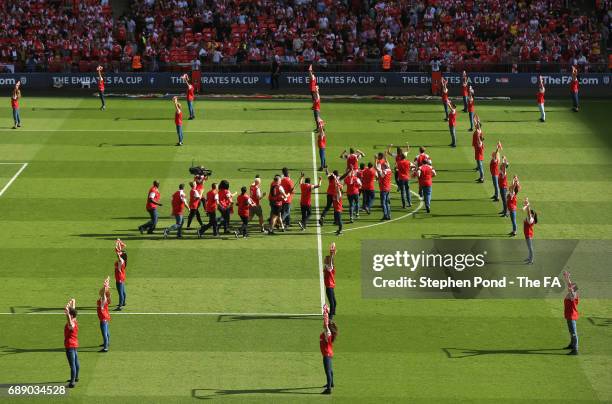 General view of pre match entertainment prior to the Emirates FA Cup Final between Arsenal and Chelsea at Wembley Stadium on May 27, 2017 in London,...