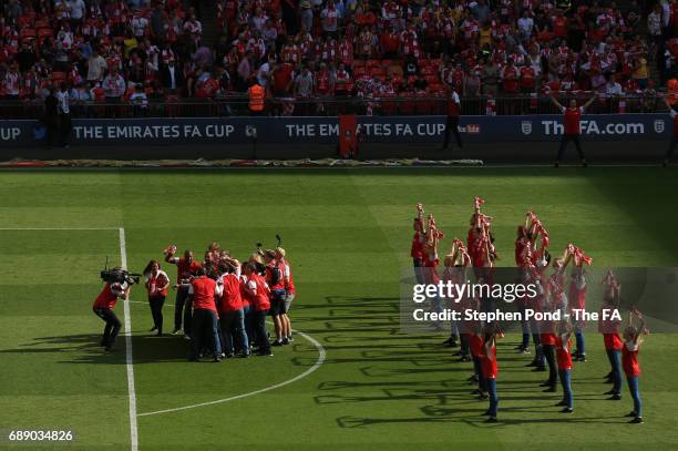 General view of pre match entertainment during the Emirates FA Cup Final between Arsenal and Chelsea at Wembley Stadium on May 27, 2017 in London,...
