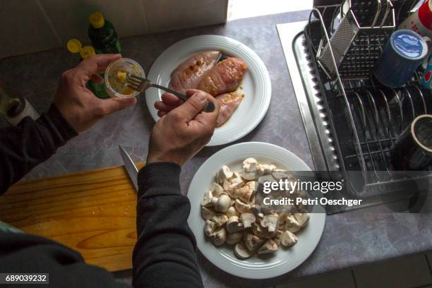 chicken and mushroom. - meat tenderiser stock pictures, royalty-free photos & images