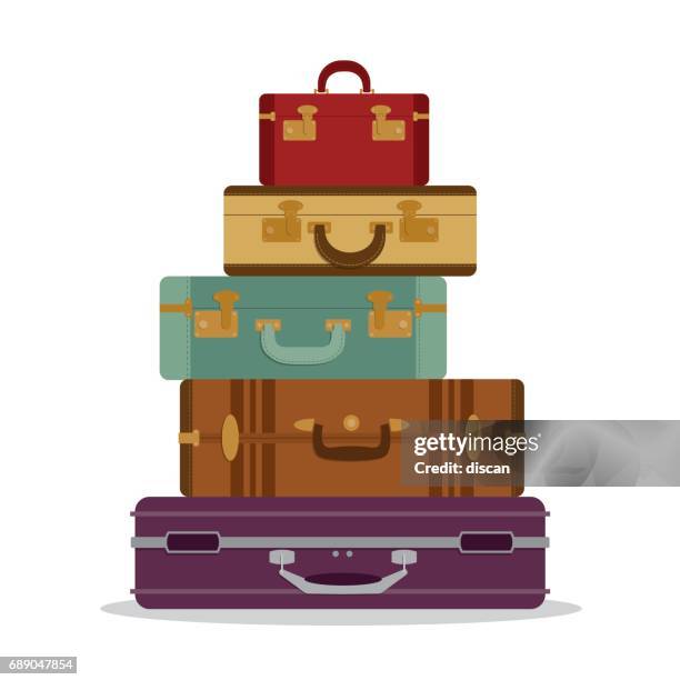 stockillustraties, clipart, cartoons en iconen met berg vintage koffers - luggage trolley