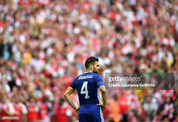 Cesc Fabregas of Chelsea looks dejected during The Emirates FA Cup Final between Arsenal and Chelsea at Wembley Stadium on May 27, 2017 in London,...