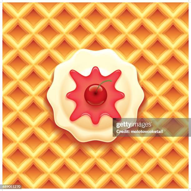 top view waffle with ice cream and cherry - red breakfast graphics stock illustrations