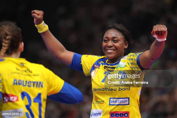 Grace Zaadi of Metz celebrates during the Women's handball National Cup Final match between Metz and Issy Paris at AccorHotels Arena on May 27, 2017...