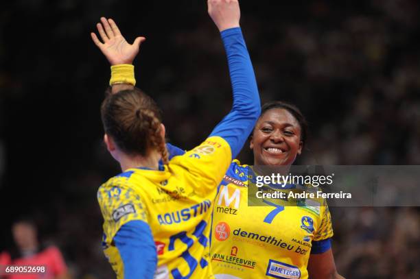 Grace Zaadi of Metz celebrates during the Women's handball National Cup Final match between Metz and Issy Paris at AccorHotels Arena on May 27, 2017...