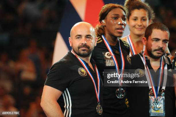 Arnaud Gandais coach of Issy Paris looks dejected during the Women's handball National Cup Final match between Metz and Issy Paris at AccorHotels...