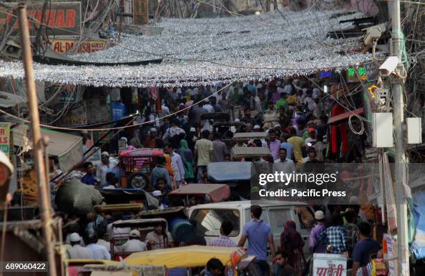 Huge crowd of Indian Muslims on the eve of holy month of Ramadan at Jama masjid market in new Delhi.