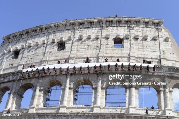 Firefighter training at the Colosseum ahead of the feast of The Republic Ccelebrations, on May 27, 2017 in Rome, Italy.