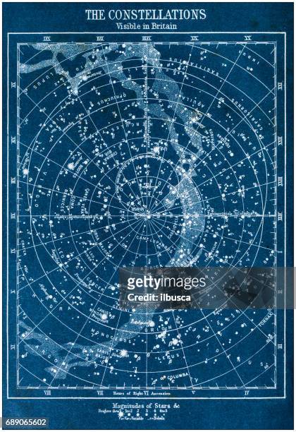 illustrations, cliparts, dessins animés et icônes de illustrations de couleur antique : les constellations visibles en grande-bretagne - hémisphère nord
