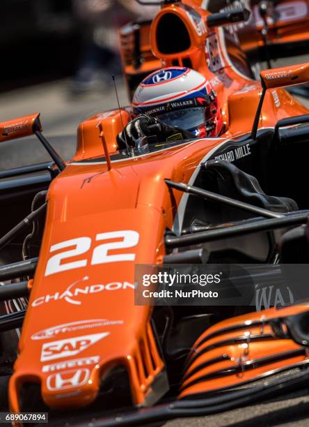 Jenson Button of Great Britain and McLaren Honda F1 Team driver goes during the qualification on Formula 1 Grand Prix de Monaco on May 27, 2017 in...