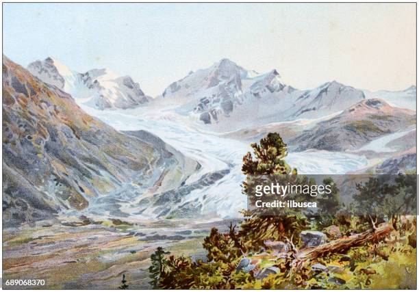 antique colored illustrations: rosegg glacier - color image illustrations stock illustrations