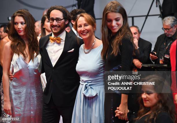 Former French Ecology Minister Segolene Royal , her son French lawyer Thomas Hollande and his partner journalist Emilie Broussouloux and guests pose...