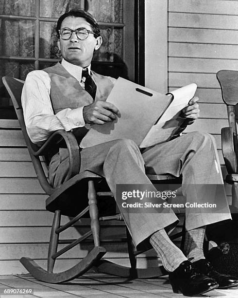 American actor Gregory Peck as Atticus Finch on the set of the film 'To Kill a Mockingbird', 1962.