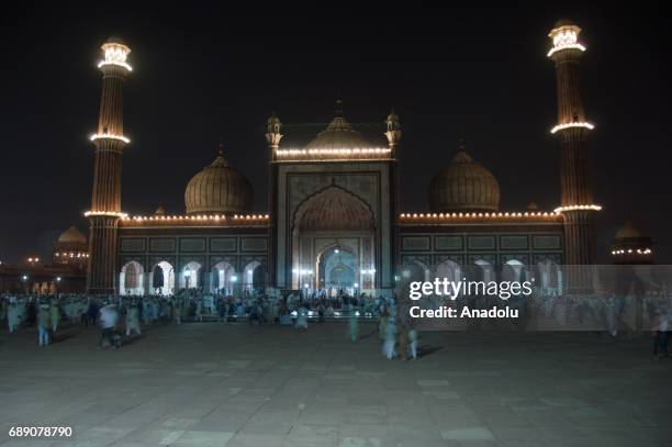 Jama Masjid illuminated on the first 'Tarawih' prayer on the eve of the Islamic Holy fasting month of Ramadan in Delhi, India on May 27, 2017.